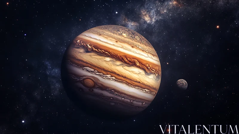 Gentle giant Jupiter drifting through a star-salted night.