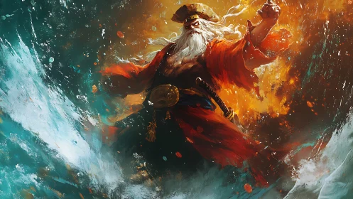 Storm-wielding sea warlord in dynamic digital painting.