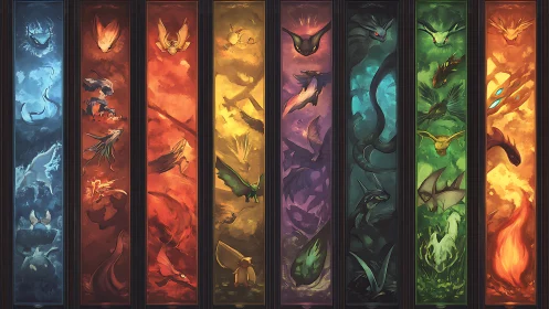 Elemental dragon totems rise as stained glass constellations