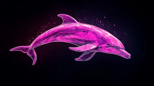 Neon pink digital dolphin on dark gradient background.