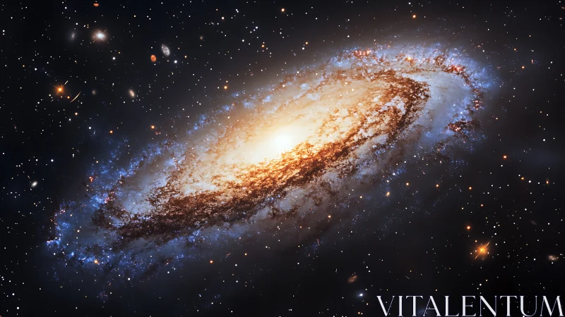 Spiral galaxy with glowing core in deep star field view.