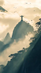 Statue crowns misty Rio peak as golden sunrise breaks