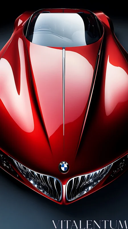 Red BMW concept coupe rendered in high-gloss digital view.