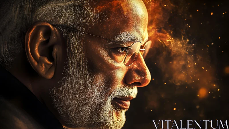 Incandescent elder profile rendered in dramatic digital chiaroscuro