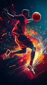 Explosive basketball dunk freezes motion in neon color streaks