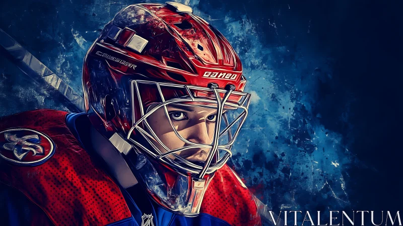 Ice hockey goalie portrait rendered in stylized digital detail