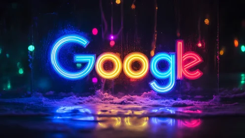 Google logo rendered as vivid neon light signage.