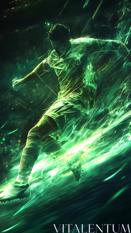 Neon-charged striker carves a comet trail across pitch