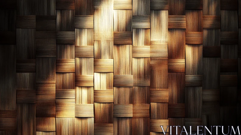 Interlaced wooden panels under warm directional light effect.