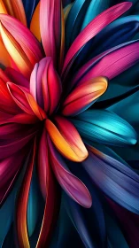 Radial flower structure with vibrant neon petals radiating from dark center.