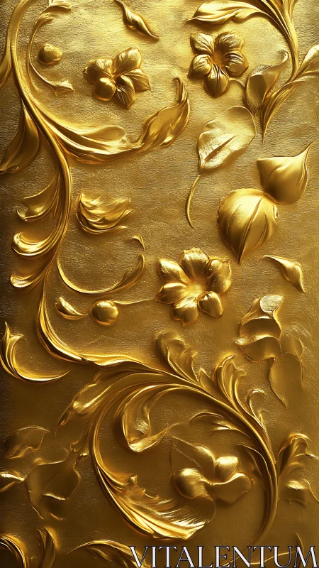 Ornate golden floral relief with swirling baroque leaves.