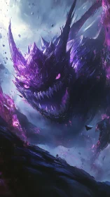 Voidstorm dragon erupts in shards of violet nightmare sky.