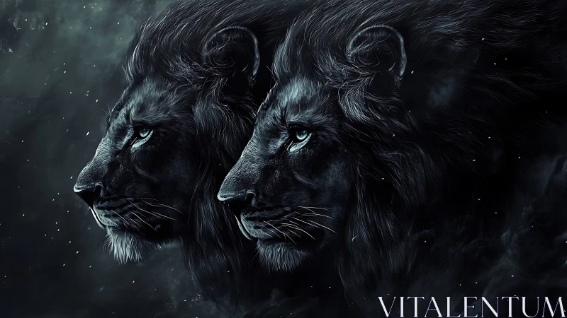 Majestic Twin Lions in Contemplative Stillness.