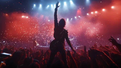 Photorealistic arena concert scene with dynamic backlighting.