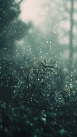 Plant foliage during rain with shallow depth of field and diffused light