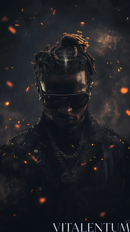 Low-key portrait of man in embers with cinematic rim lighting