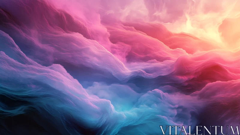 Volumetric neon clouds flow across a surreal chromatic horizon