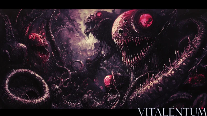 Haunting deep sea creatures in a twisted alien abyss.