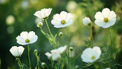 Ivory Cosmos Dancers Sway in Emerald Meadow Breeze