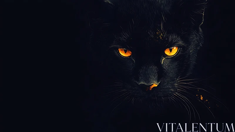 Black panther face with glowing orange eyes dominates frame