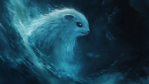 Spectral arctic creature emerges from turbulent bioluminescent mist