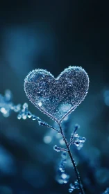 Frost-encrusted Heart Shape on Branch with Bokeh Background