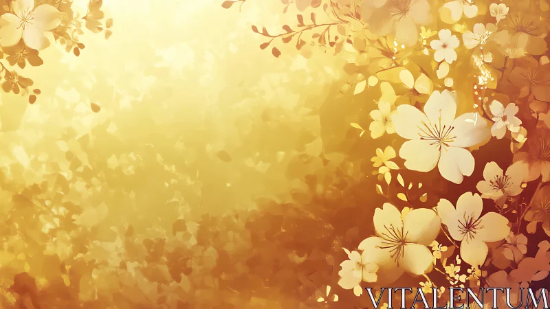Golden floral haze with softly glowing sakura blossoms.