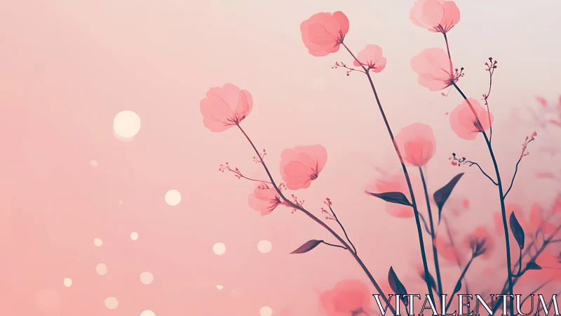 Gradient pink flora with bokeh diffusion and minimal stems.