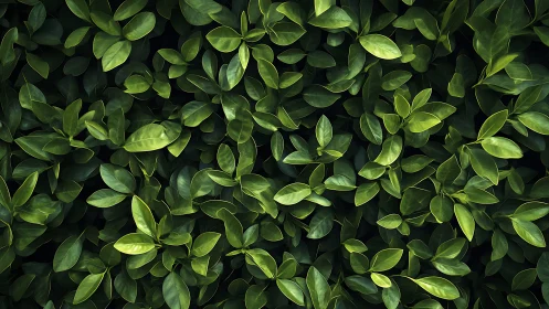 Dense green foliage background with overlapping oval leaves.