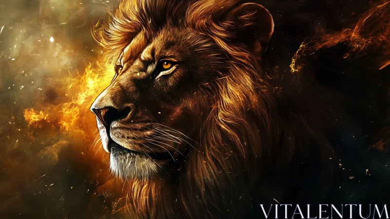 Majestic lion profile in molten gold cinematic lighting.