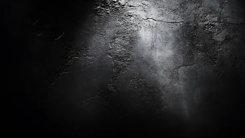 Low-key illuminated concrete wall reveals rough surface microtexture