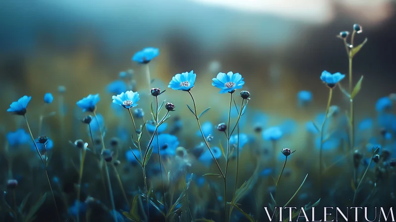 Cerulean Dream: Delicate Blue Blossoms Dancing in Soft Focus.