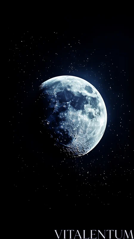 Detailed lunar hemisphere against sparse star background.