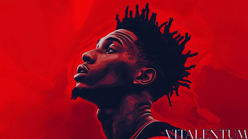 Profile portrait in bold red digital vector style.