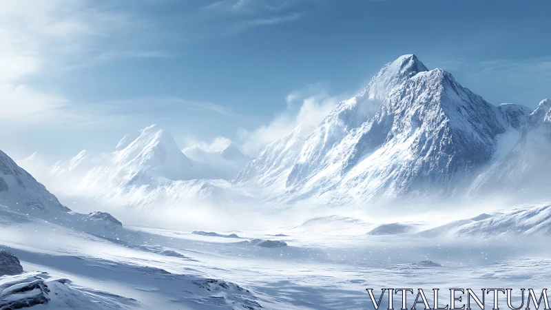 Silent sapphire peaks adrift in a sunlit winter hush.