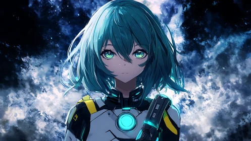 Starlit space pilot gazes ahead with calm, glowing resolve