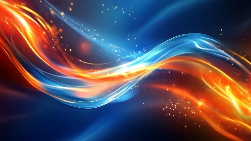 Blue and Orange Light Waves Digital Abstract Art.