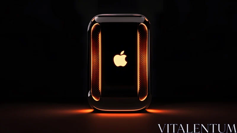Futuristic Apple desktop computer concept with glowing orange accents.