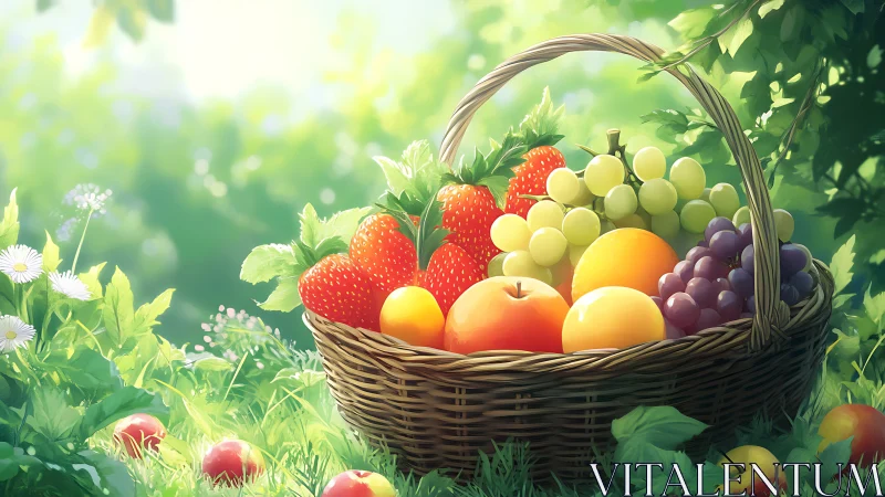 Sunlit garden basket overflows with storybook-bright fruit