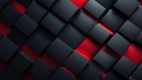 Geometric black cubes with red highlights in modern 3D abstract style.