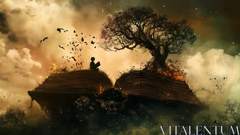 Story seeds and midnight skies on a living, glowing book.