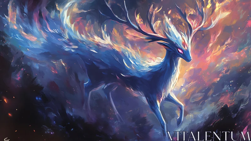 Nebula stag racing through a burning aurora skyscape.