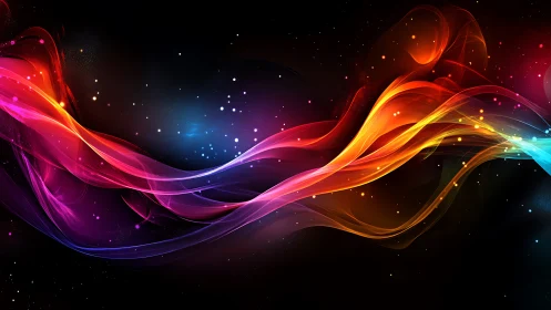 Cosmic ribbon river of neon light swirling across night sky.