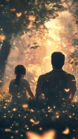 Backlit forest silhouettes study luminous depth and bokeh particles