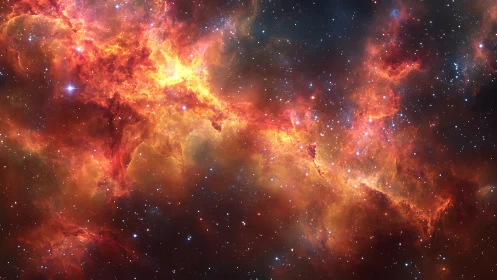 Stellar nebula field with dense ionized gas and dust clouds.