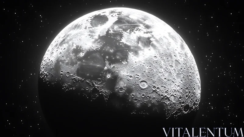 Moonlight carves silver scars across a cratered twilight face