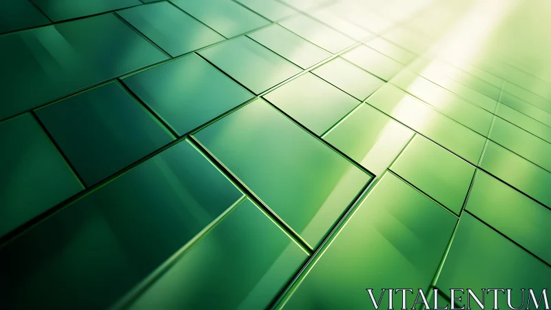 Abstract green glass tiles with glowing light, modern digital style.