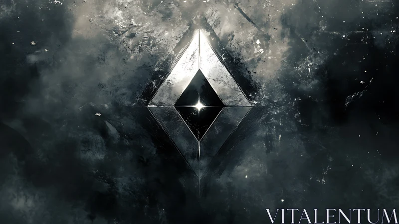 Prismatic void crystal emblem amid stormy cosmic haze.