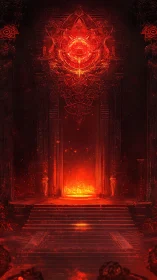 Infernal basalt throne portal with radiant occult sigil