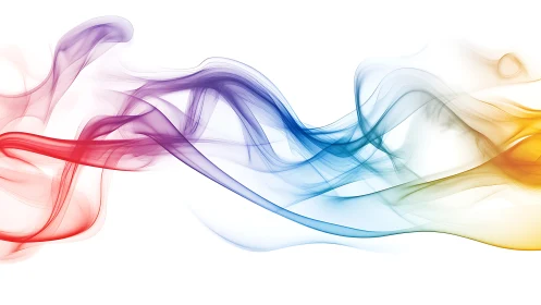 Colorful translucent smoke waves flow across white space